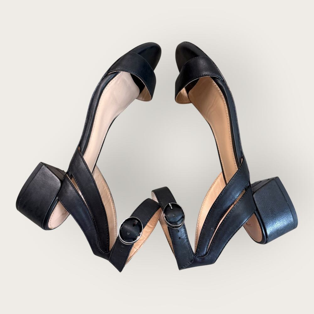 Antonio Melani Black Leather Ankle Strap Dress Sandals Womens 9.5 Low Block Heel - Picture 6 of 10
